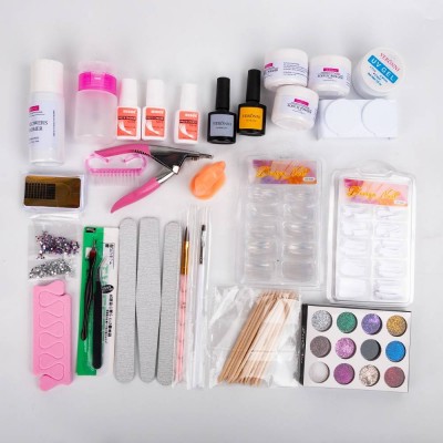 Professional Nail Art Set 12 Colors Acrylic Glitter UV Gel Powder Dipping Liquid Monomer File Brush Tips Tools Kit Factory Price