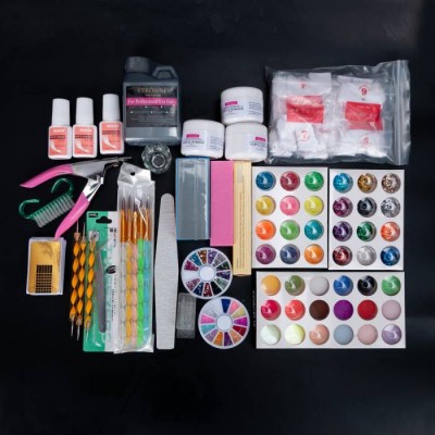 27pcs Acrylic Nail Kit Acrylic Powder Liquid Brush Glitter Clipper File Tips Gel Nail Art Professional Acrylic Nail Set