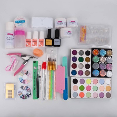 Acrylic Nail Kit Acrylic Powder Liquid Brush Glitter Clipper File Tips Gel Nail art Tools Kit Professional Acrylic Nail Set